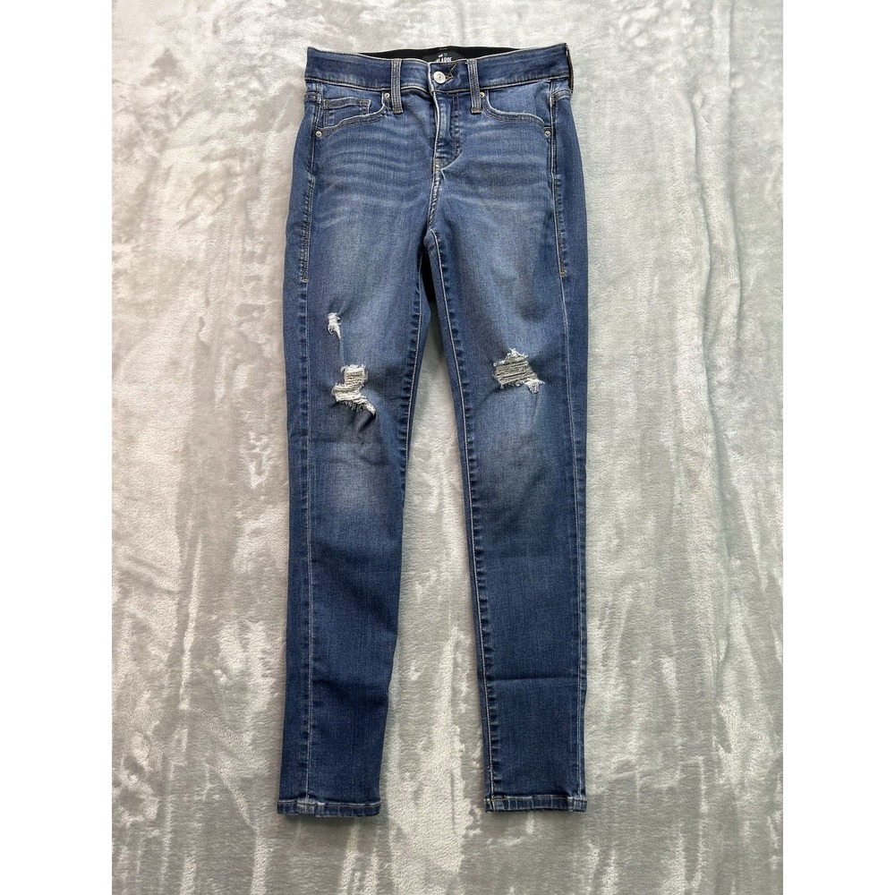 LulaRoe Jeans Womens Sz 26 Blue Skinny Ankle Whiskered Faded Mid  Rise‎ Denim